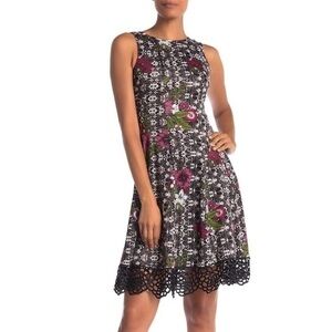 NWT Donna Ricco Black Wine Floral Scuba Dress New